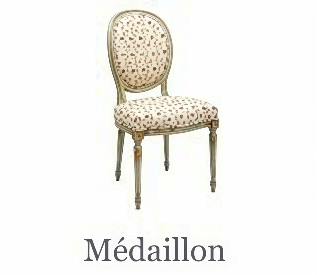 The Empire chair look contrasts with the Louis XVI style as seen in this Médaillon model